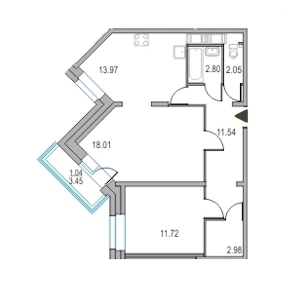 2-комнатная, 63 м² — ЖК ЖК Приморский квартал