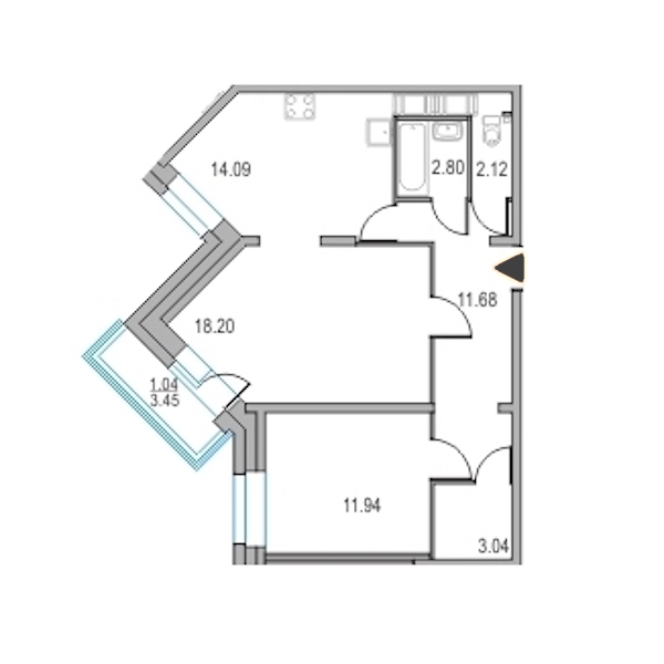 2-комнатная, 64 м² — ЖК ЖК Приморский квартал