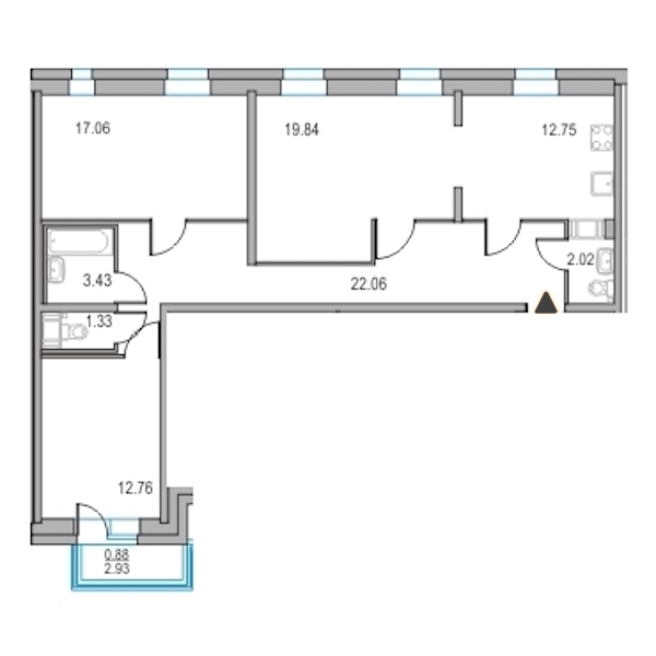 3-комнатная, 91 м² — ЖК ЖК Приморский квартал
