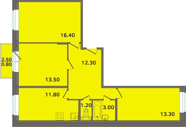 3-комнатная, 70 м² — ЖК ЖК ЭкспоГрад 2