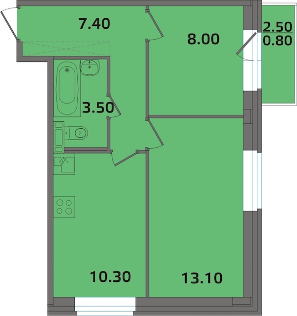 2-комнатная, 42 м² — ЖК ЖК ЭкспоГрад 2