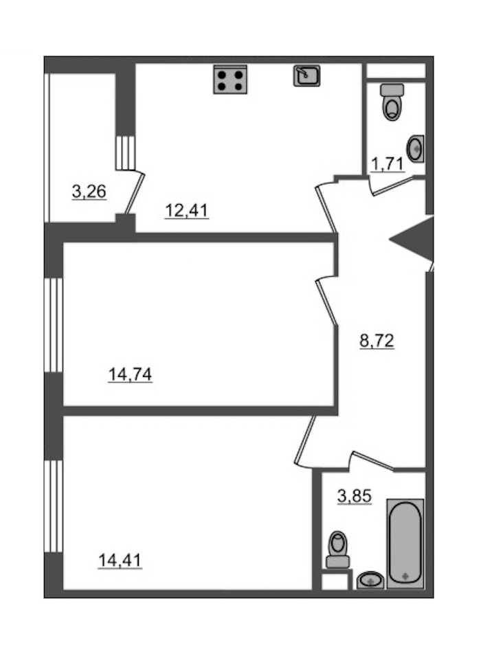 2-комнатная, 58 м² — ЖК Ап-квартал Московский (Up-квартал Московский)
