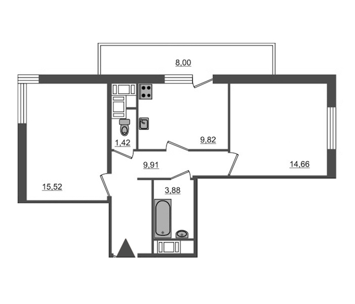 2-комнатная, 60 м² — ЖК Ап-квартал Московский (Up-квартал Московский)