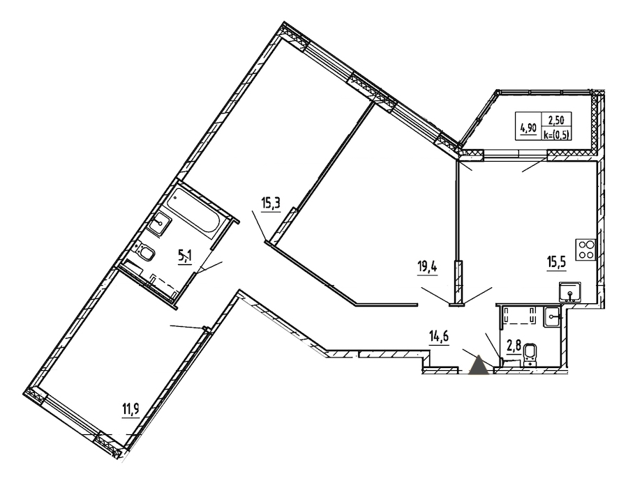 3-комнатная, 86 м² — ЖК ЖК Дом на Блюхера