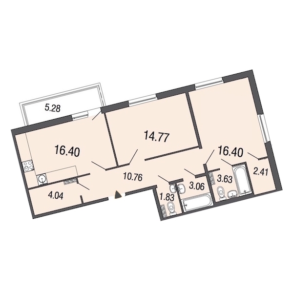 2-комнатная, 74 м² — ЖК ЖК ЭкоСити