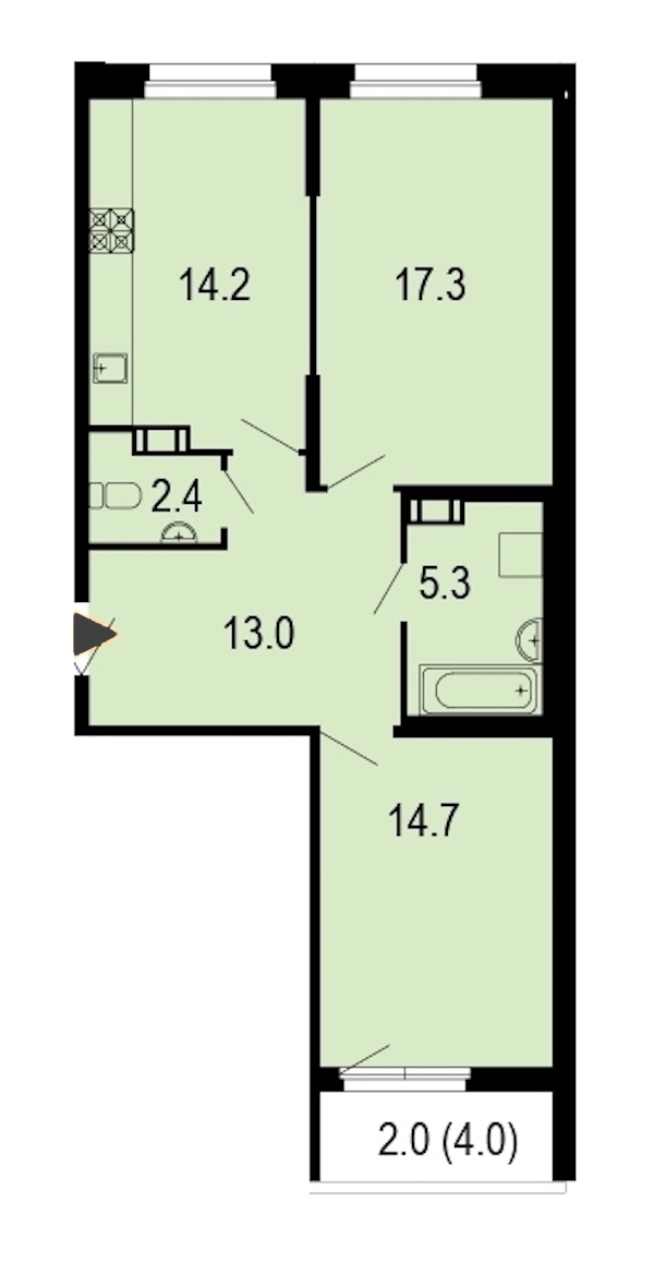 2-комнатная, 69 м² — ЖК ЖК Жемчужный берег