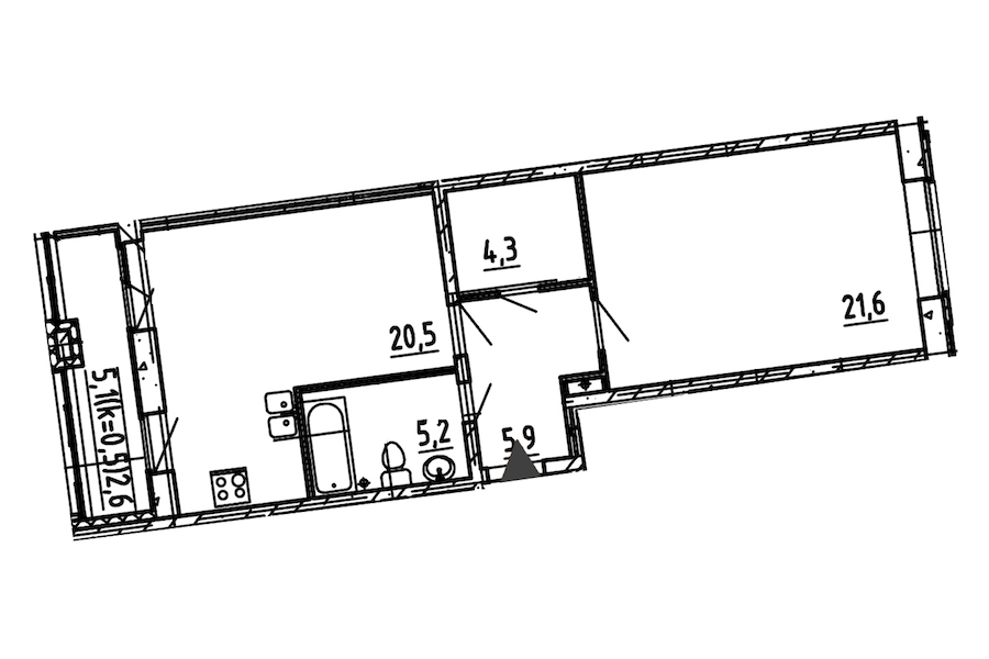 1-комнатная, 60 м² — ЖК ЖК Эталон на Неве