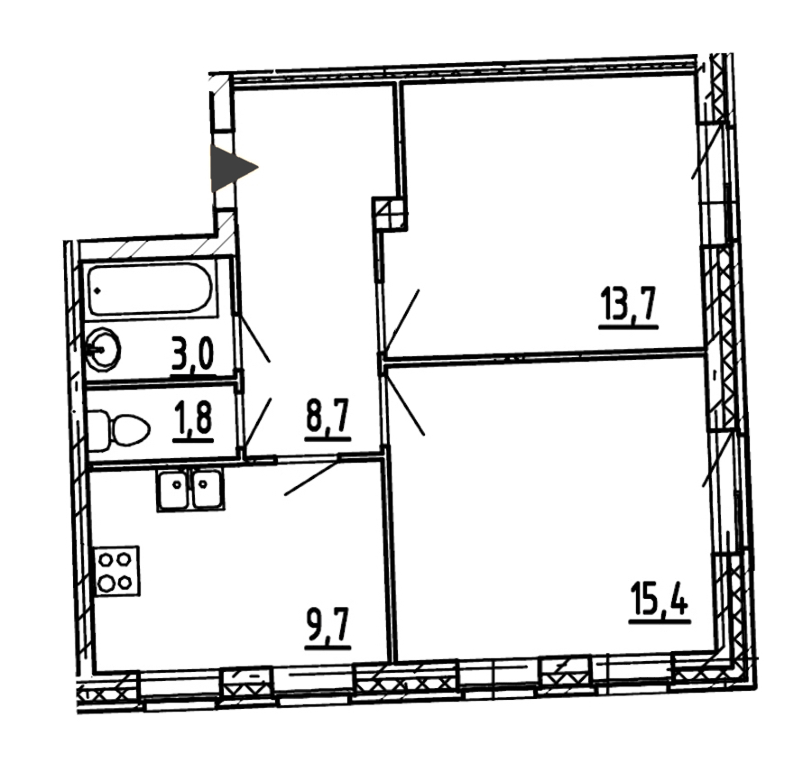 2-комнатная, 52 м² — ЖК ЖК Эталон на Неве