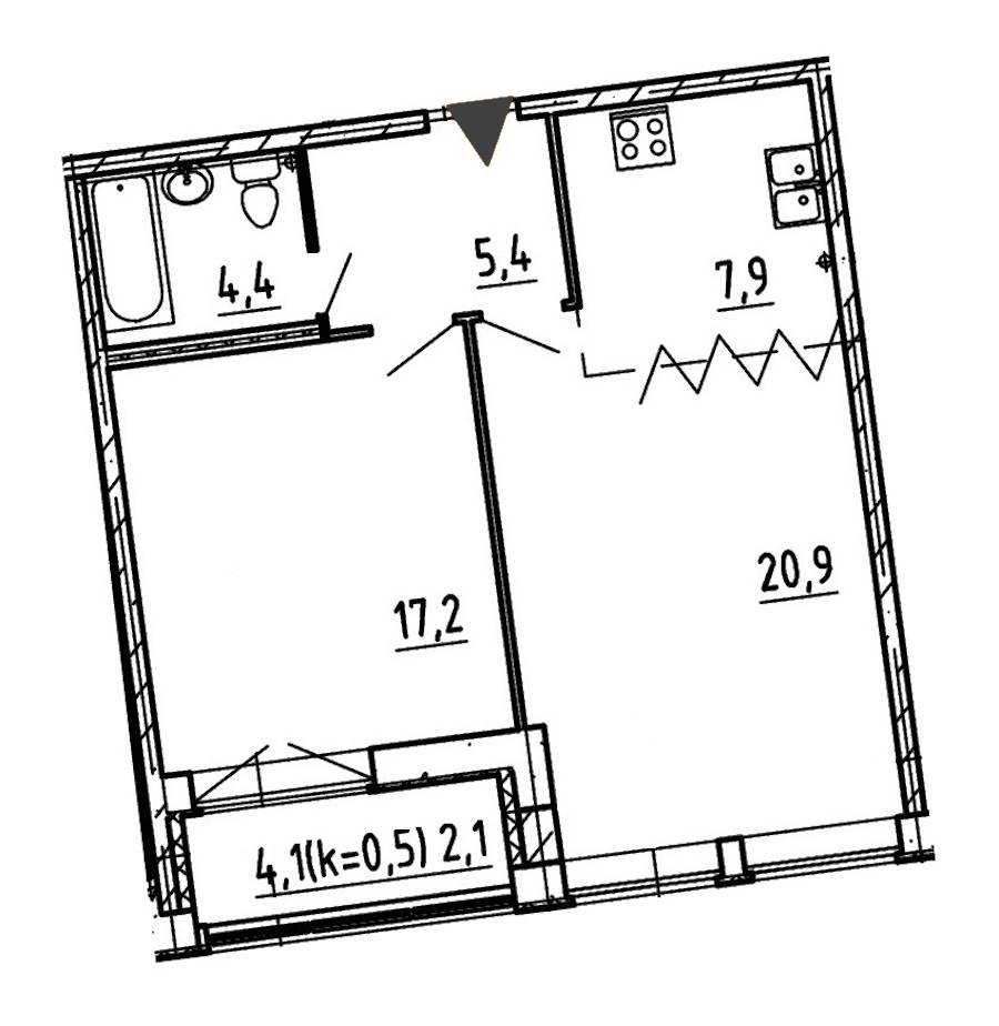 2-комнатная, 58 м² — ЖК ЖК Эталон на Неве