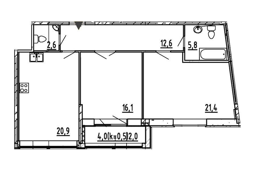 2-комнатная, 81 м² — ЖК ЖК Эталон на Неве