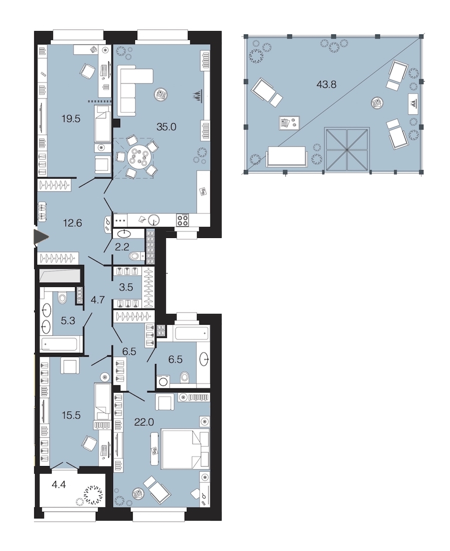 3-комнатная, 133 м² — ЖК ЖК Futurist (Футурист)