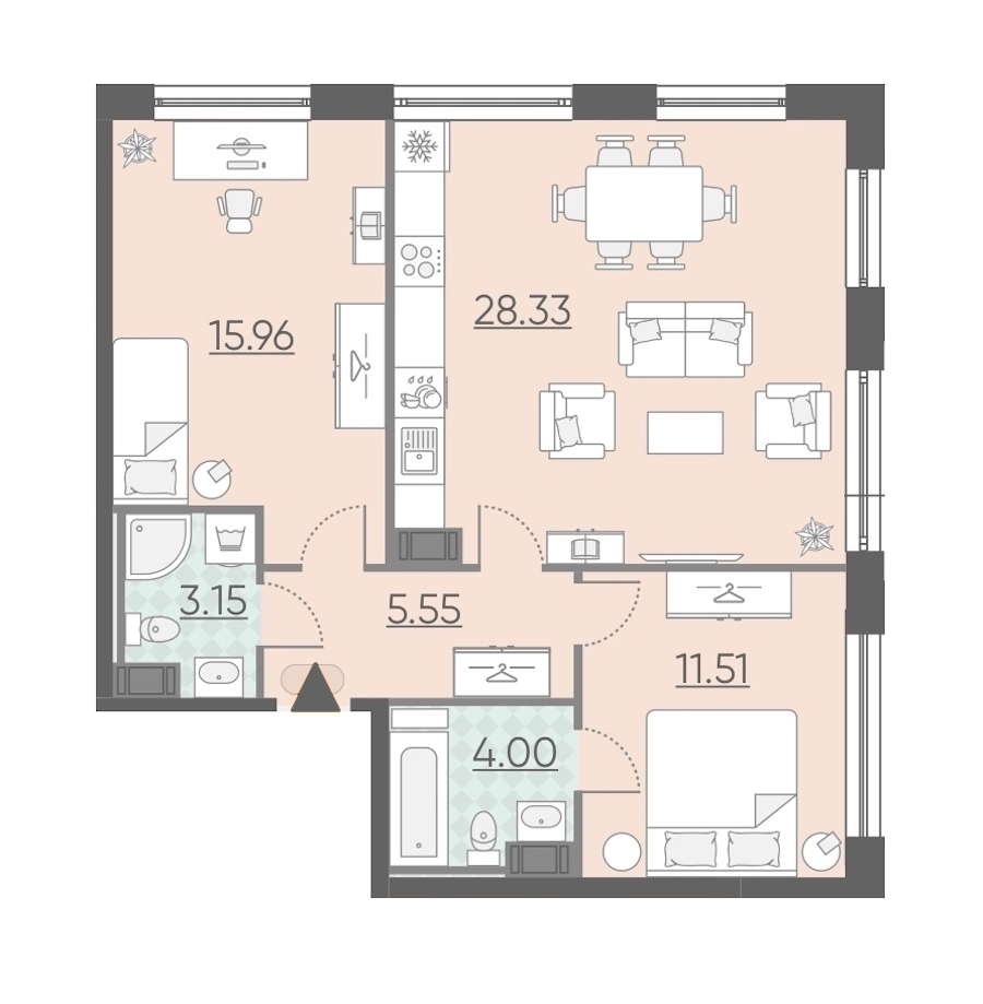 2-комнатная, 69 м² — ЖК Апарт-комплекс Neopark (Неопарк)