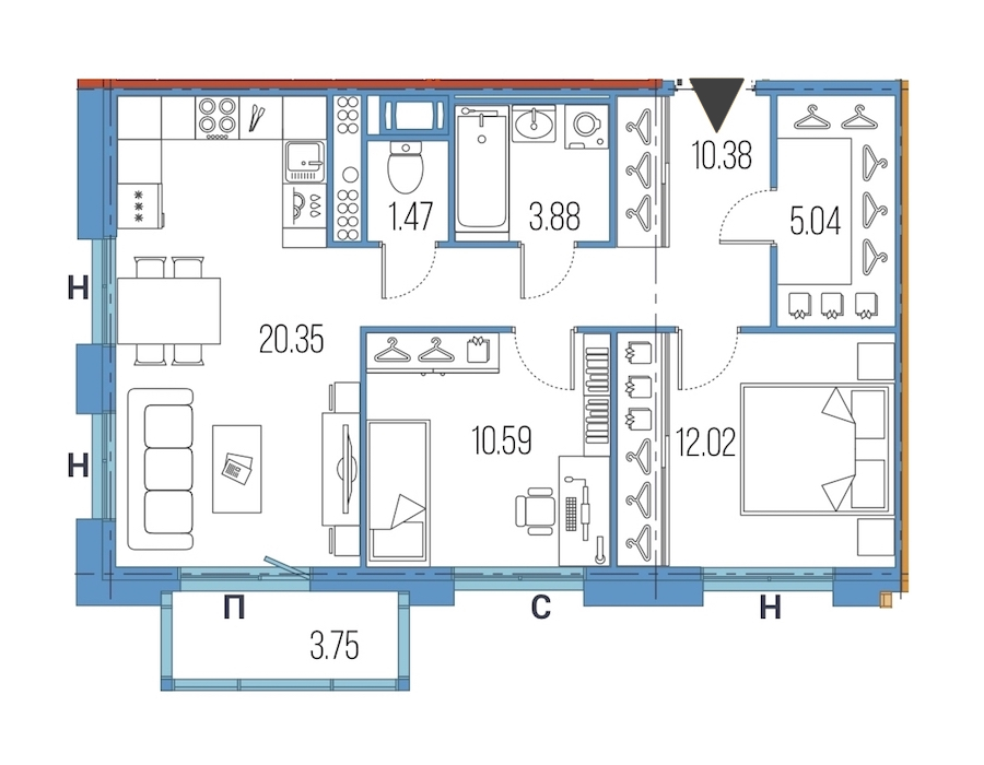 2-комнатная, 64 м² — ЖК ЖК Legenda Героев