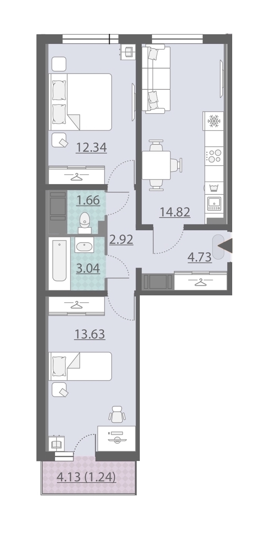 2-комнатная, 54 м² — ЖК ЖК Ручьи