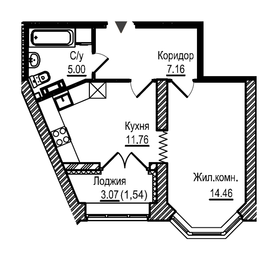 1-комнатная, 40 м² — ЖК ЖК Новое Купчино