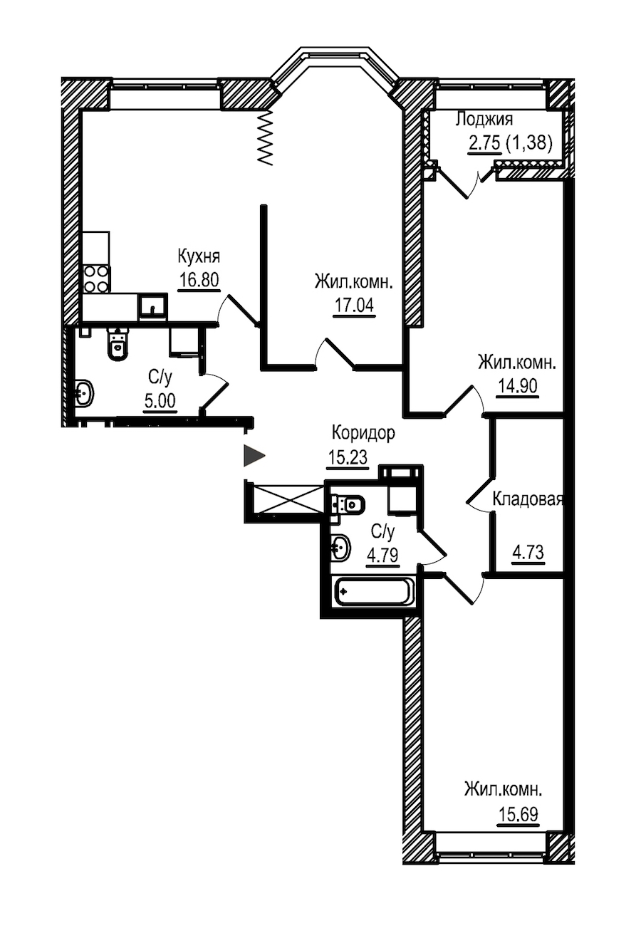 3-комнатная, 96 м² — ЖК ЖК Новое Купчино