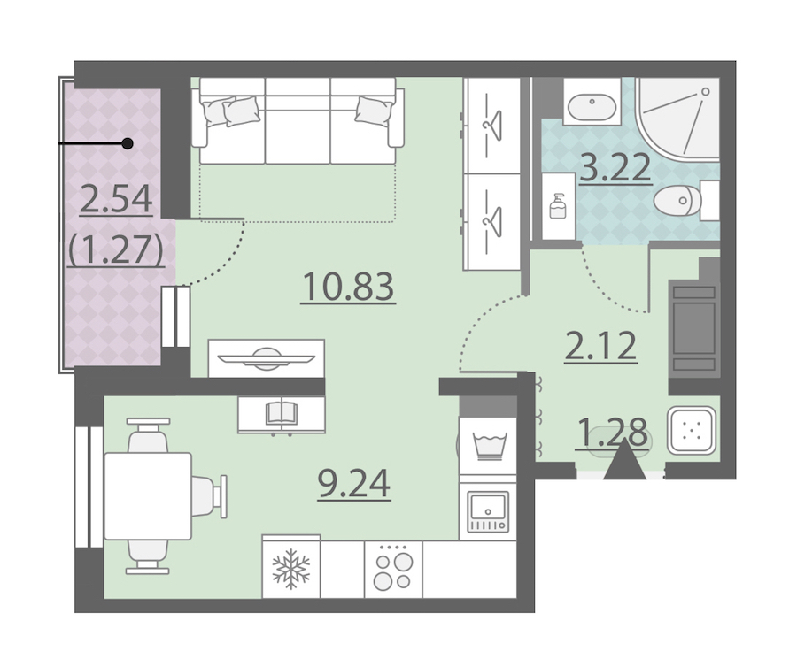 1-комнатная, 28 м² — ЖК ЖК Ручьи