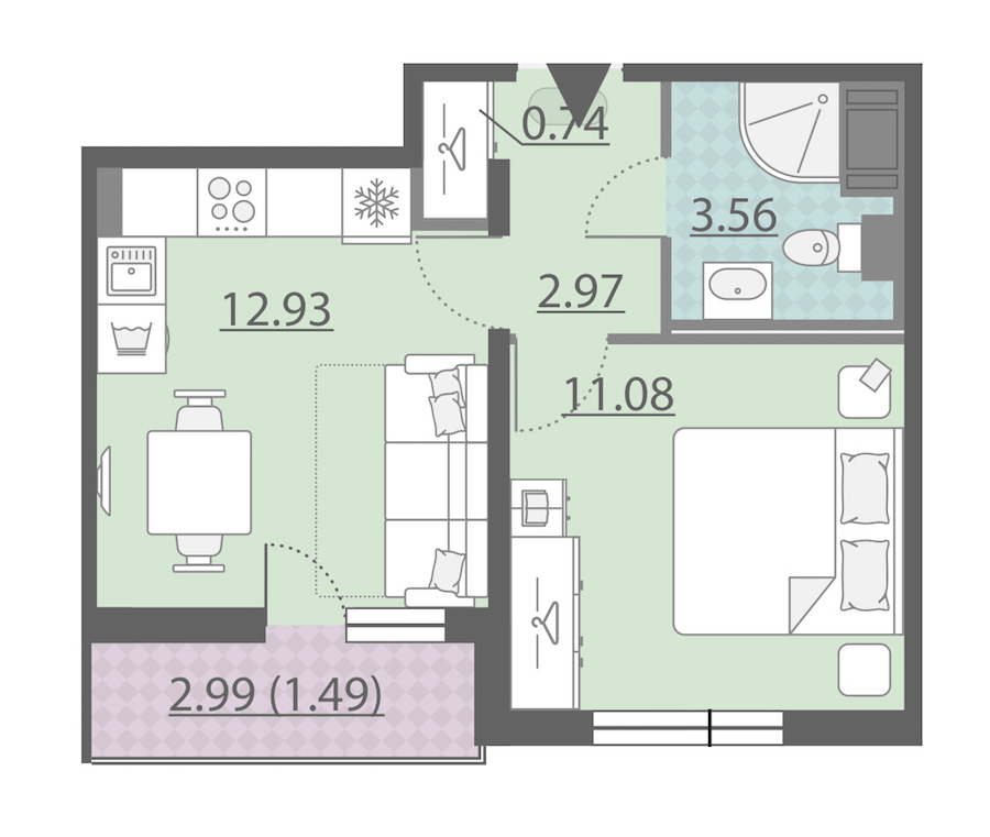 1-комнатная, 33 м² — ЖК ЖК Ручьи