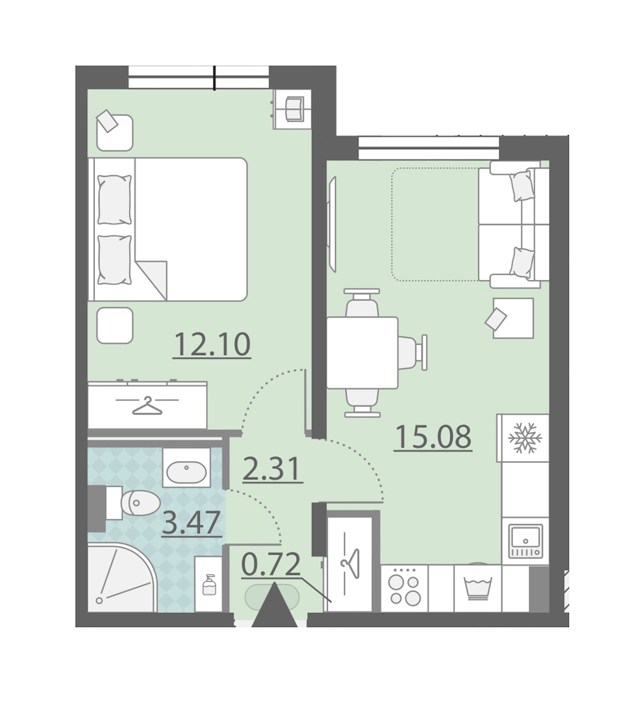 1-комнатная, 34 м² — ЖК ЖК Ручьи