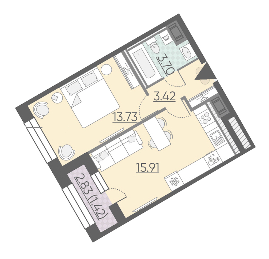 1-комнатная, 38 м² — ЖК ЖК Riviere Noire (Ривьер Нуар)