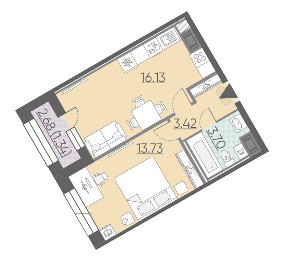 1-комнатная, 38 м² — ЖК ЖК Riviere Noire (Ривьер Нуар)