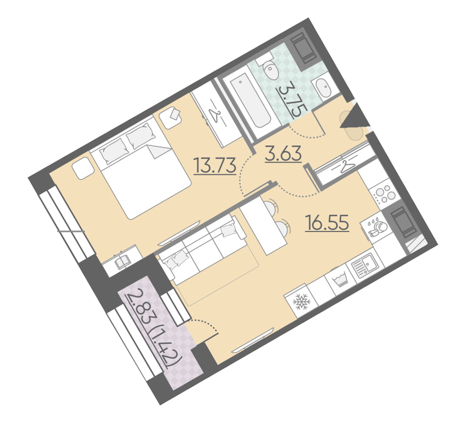 1-комнатная, 39 м² — ЖК ЖК Riviere Noire (Ривьер Нуар)