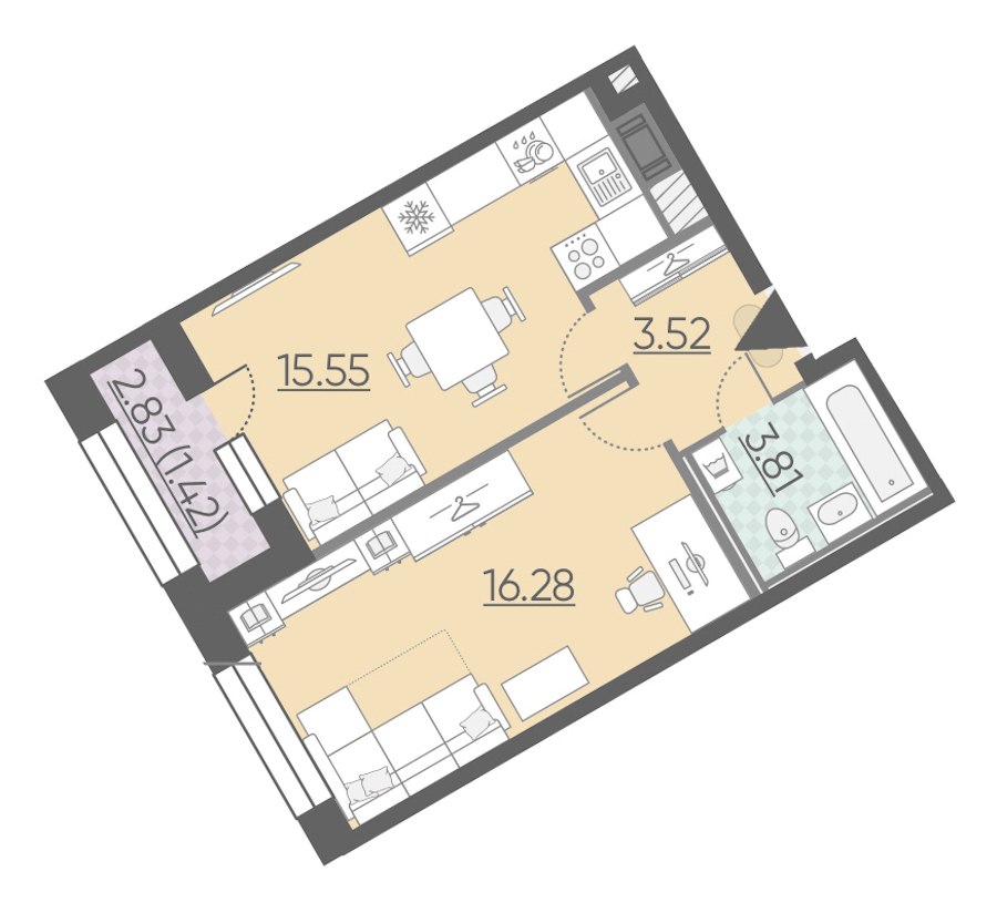 1-комнатная, 41 м² — ЖК ЖК Riviere Noire (Ривьер Нуар)