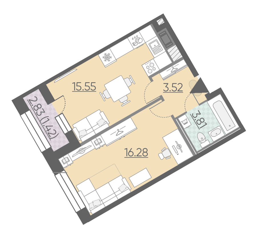 1-комнатная, 41 м² — ЖК ЖК Riviere Noire (Ривьер Нуар)