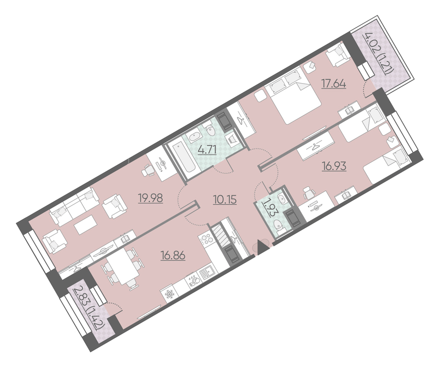 3-комнатная, 91 м² — ЖК ЖК Riviere Noire (Ривьер Нуар)