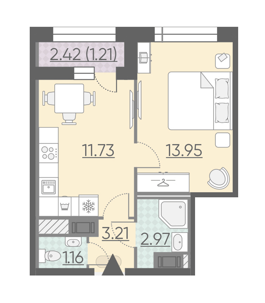 1-комнатная, 34 м² — ЖК ЖК Riviere Noire (Ривьер Нуар)