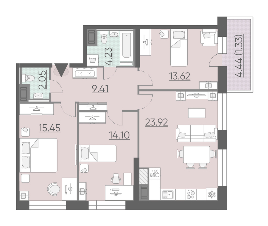 3-комнатная, 84 м² — ЖК ЖК Riviere Noire (Ривьер Нуар)