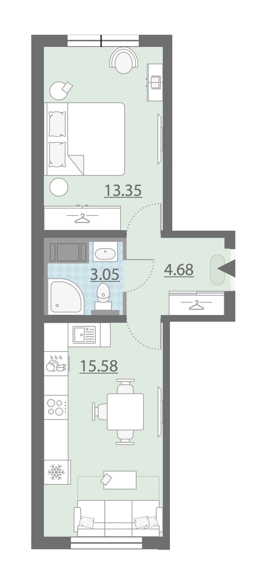 1-комнатная, 37 м² — ЖК ЖК Ручьи