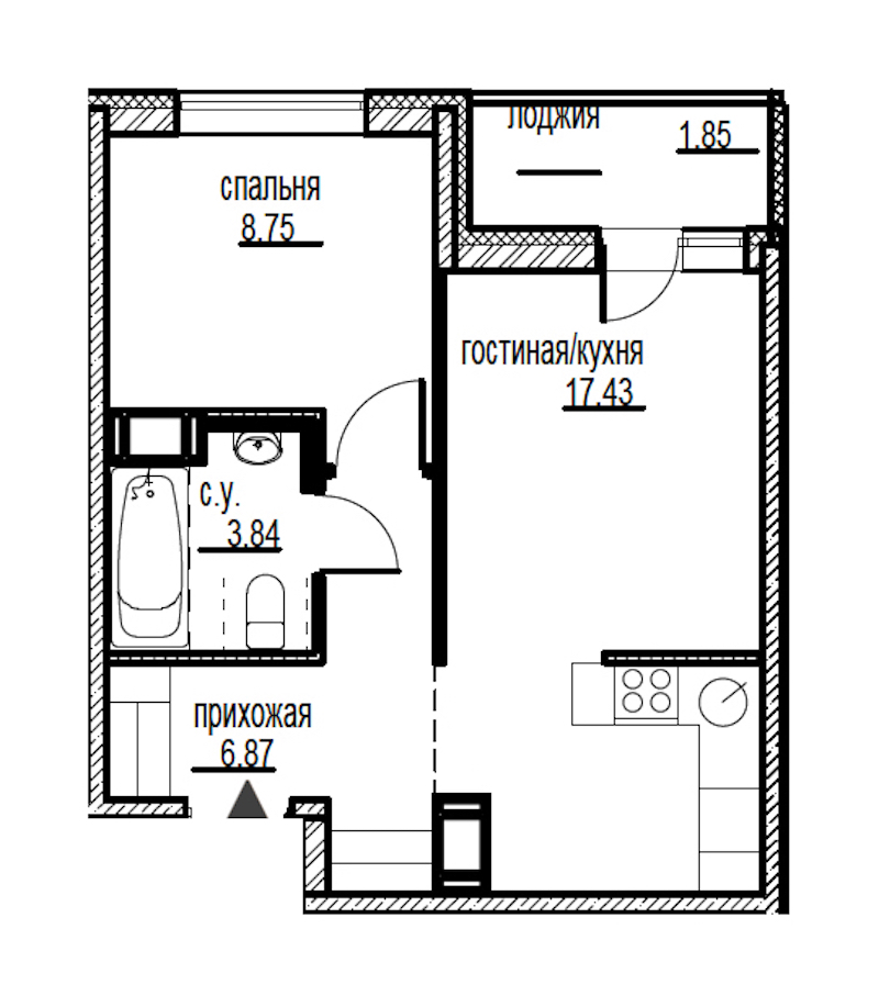 1-комнатная, 39 м² — ЖК ЖК ID Мурино (Айди Мурино)
