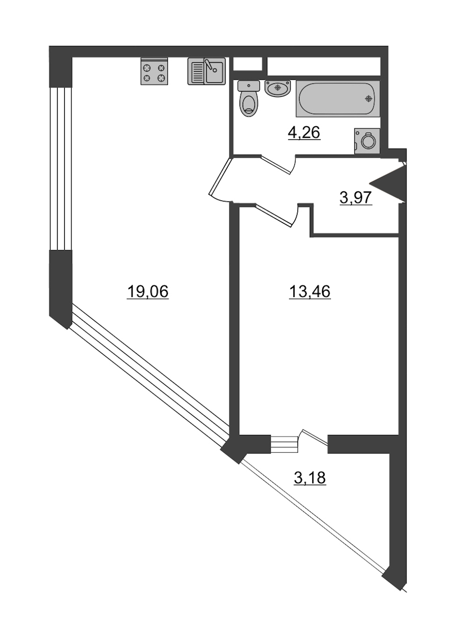 1-комнатная, 42 м² — ЖК ЖК Нью Тайм (New Time)
