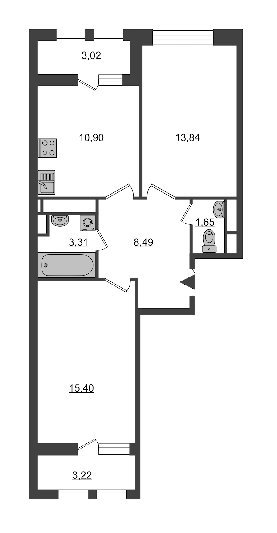 2-комнатная, 57 м² — ЖК ЖК Нью Тайм (New Time)