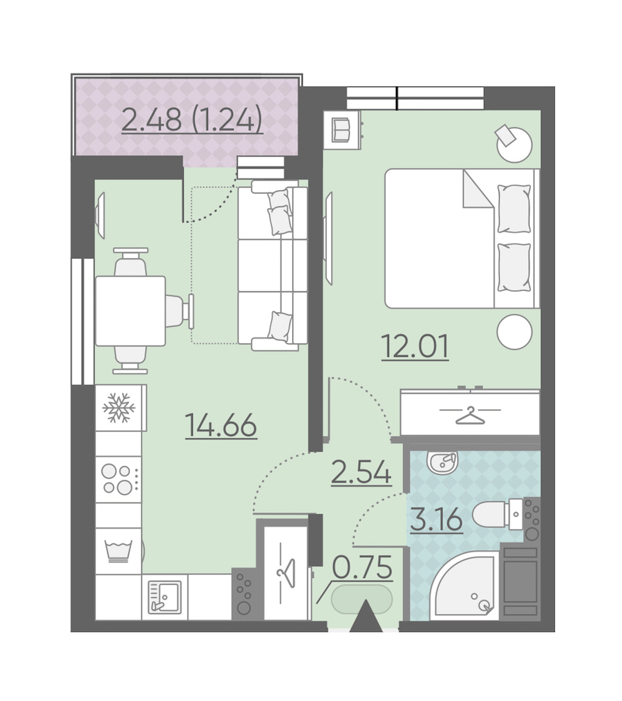 1-комнатная, 34 м² — ЖК ЖК Ручьи