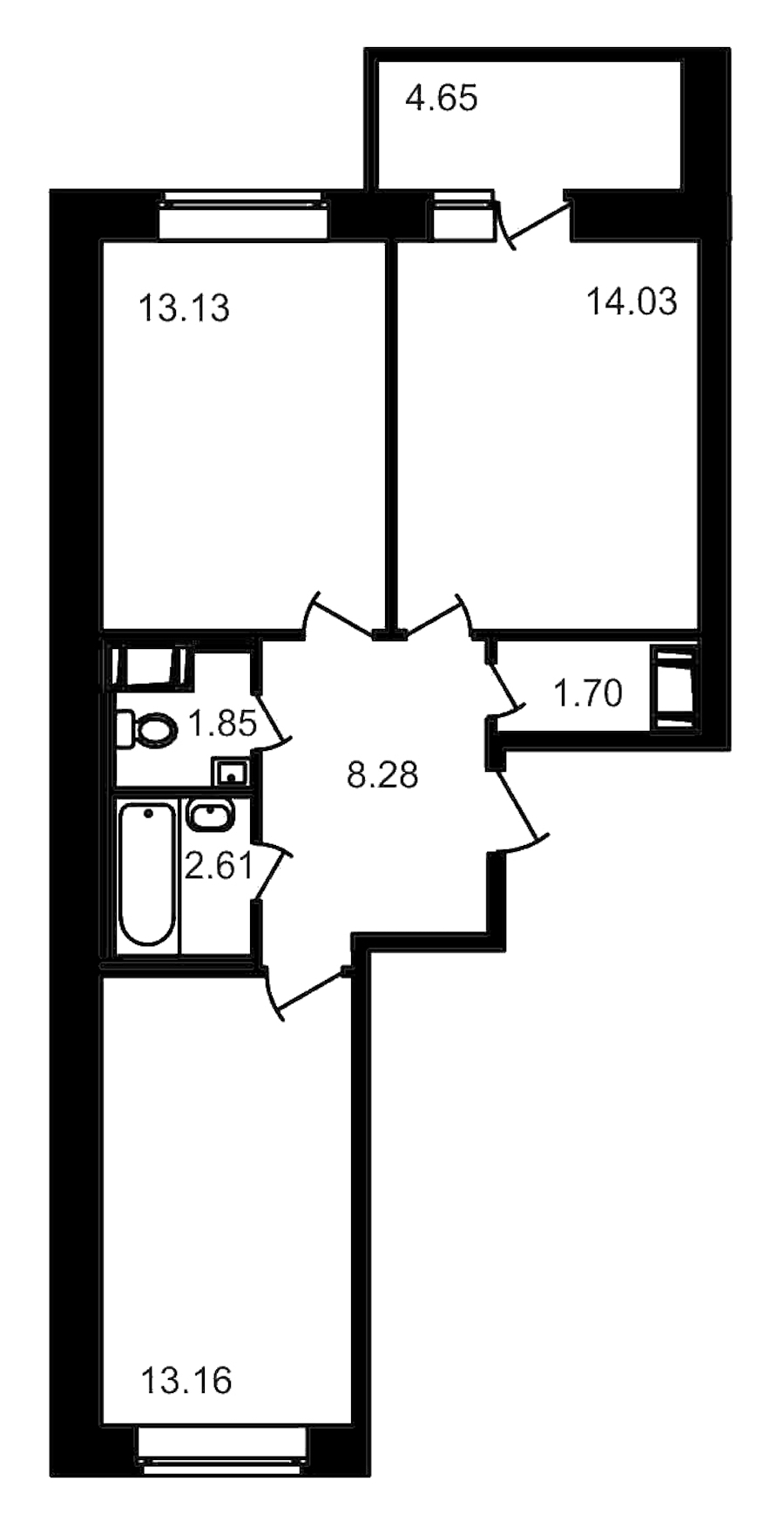 2-комнатная, 59 м² — ЖК ЖК Северный