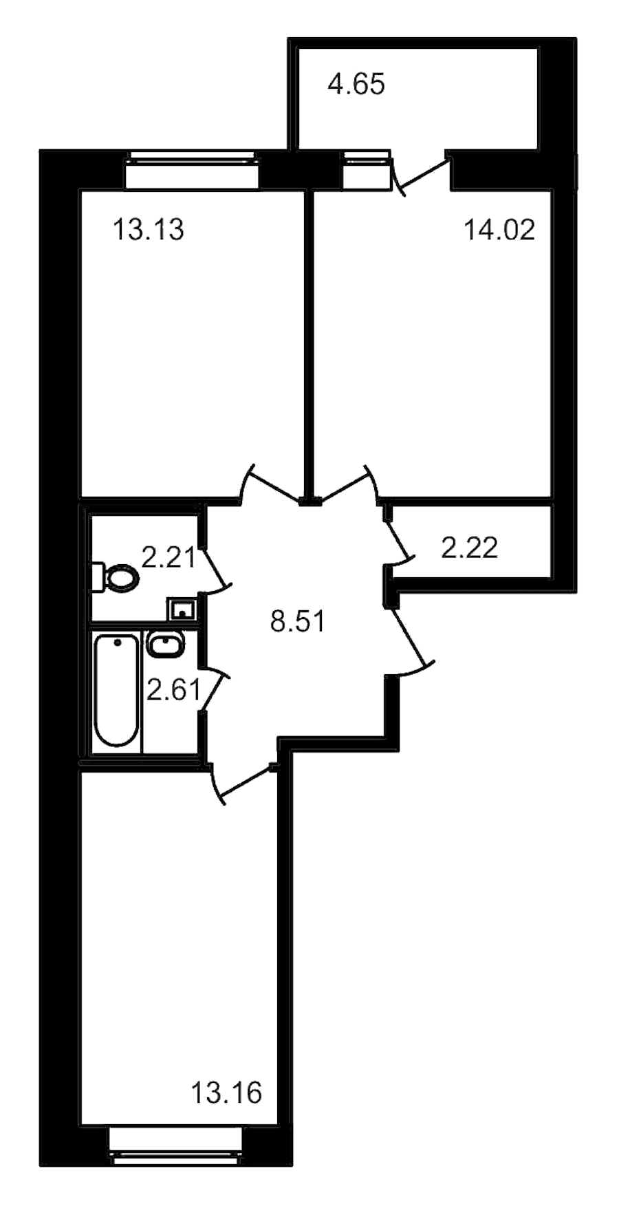 2-комнатная, 61 м² — ЖК ЖК Северный