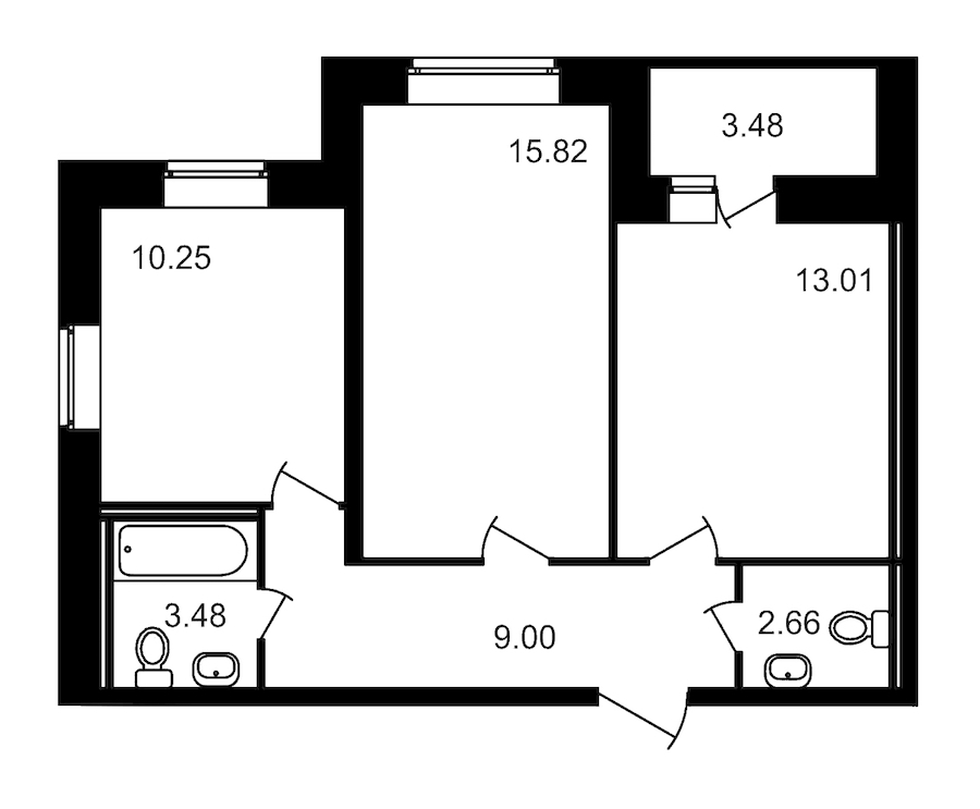 2-комнатная, 58 м² — ЖК ЖК Северный