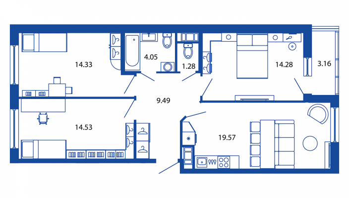 4-комнатная, 79 м² — ЖК ЖК Полис на московской