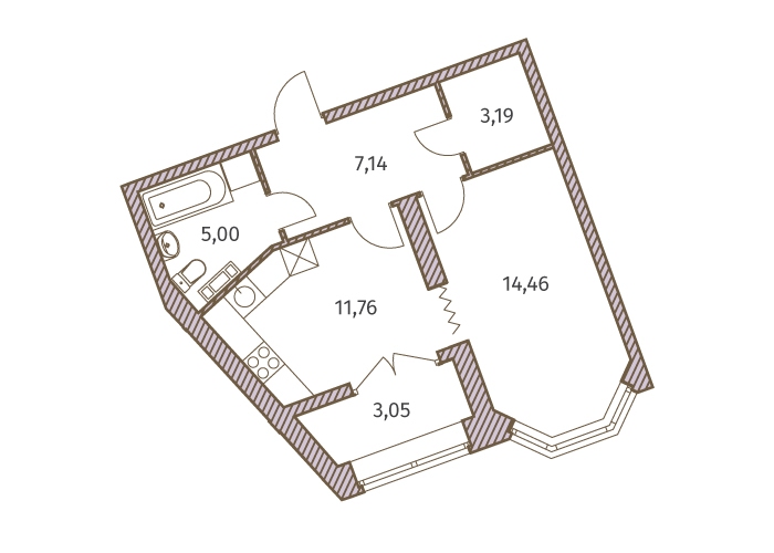 1-комнатная, 43 м² — ЖК ЖК Новое Купчино
