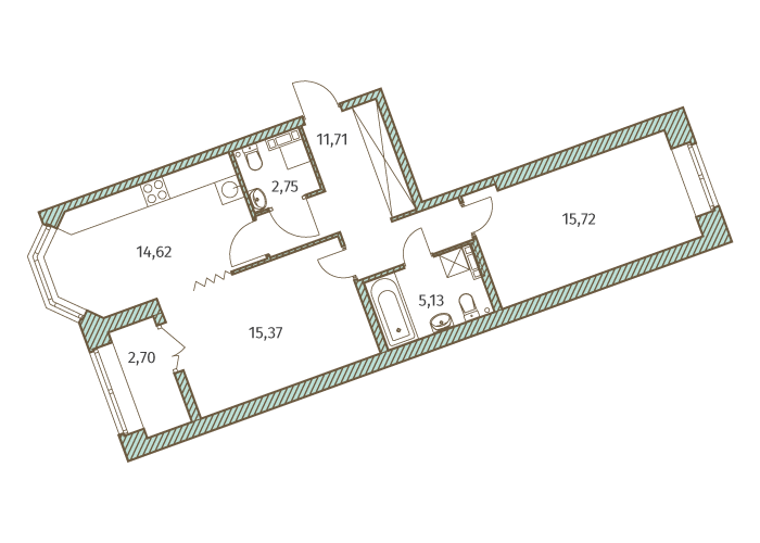 2-комнатная, 67 м² — ЖК ЖК Новое Купчино