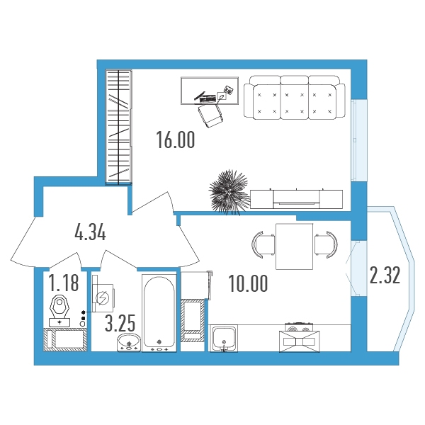 1-комнатная, 36 м² — ЖК ЖК Yoga (Йога)