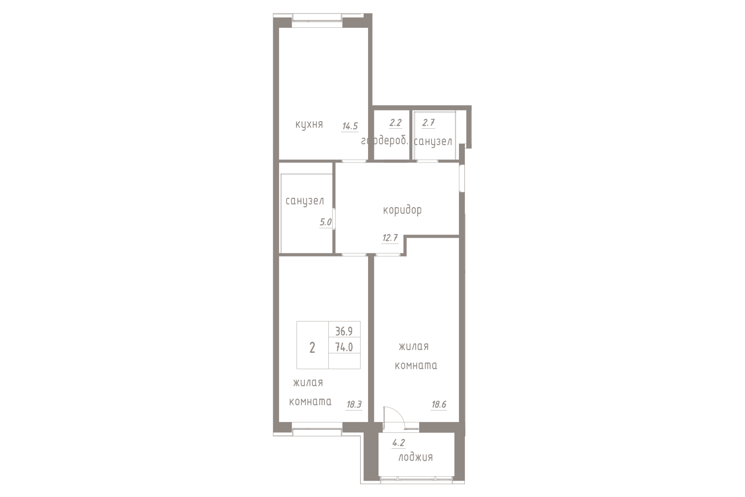 2-комнатная, 76 м² — ЖК ЖК Лайф Лесная