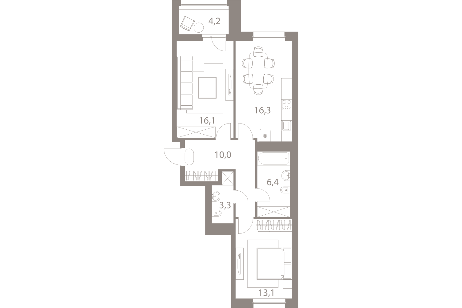 2-комнатная, 67 м² — ЖК ЖК Лайф Лесная