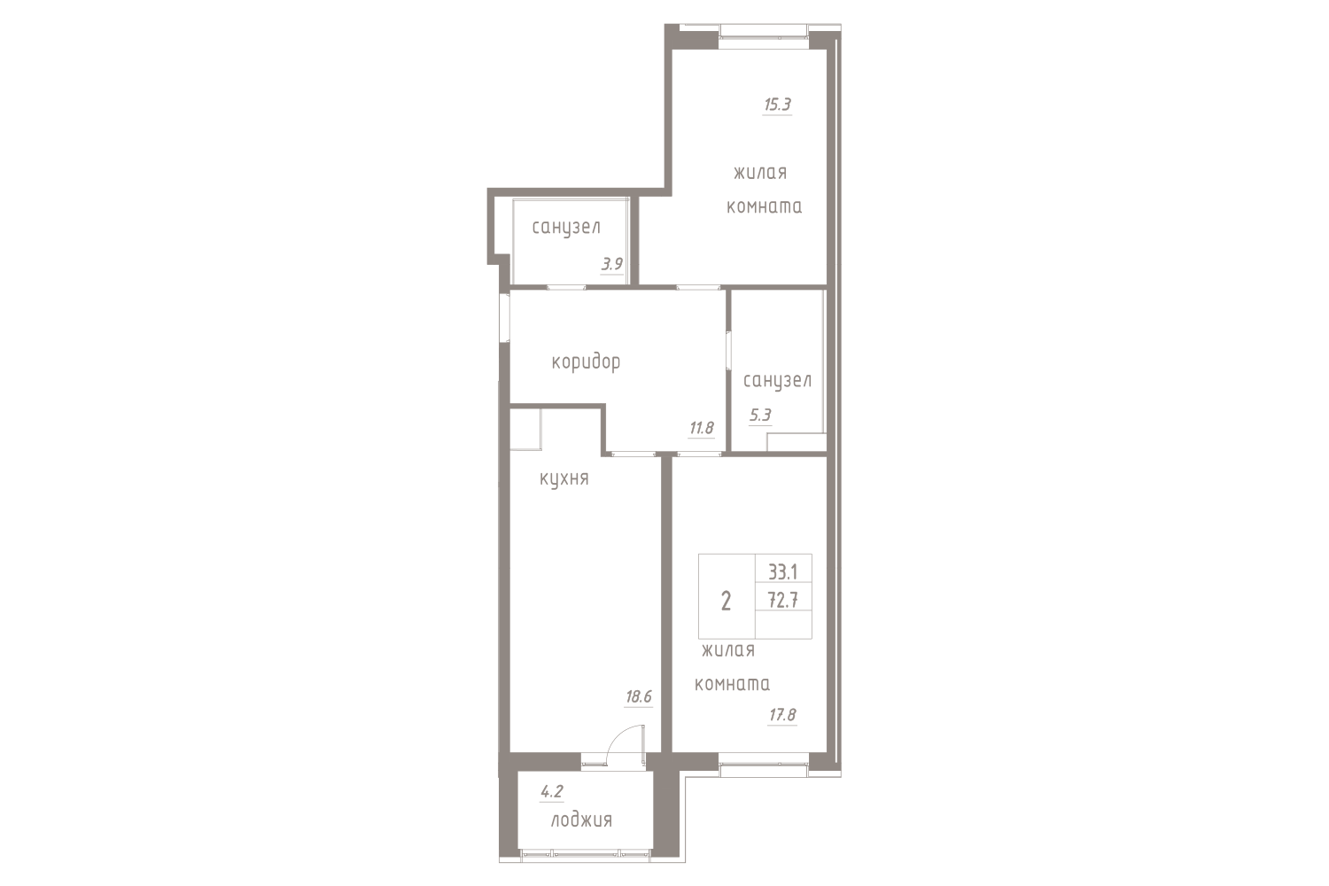 2-комнатная, 75 м² — ЖК ЖК Лайф Лесная