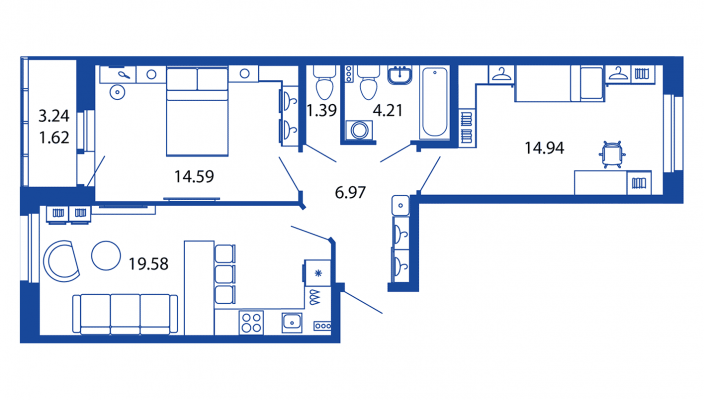 3-комнатная, 63 м² — ЖК ЖК Полис на московской