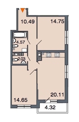 2-комнатная, 67 м² — ЖК ЖК Петровская ривьера