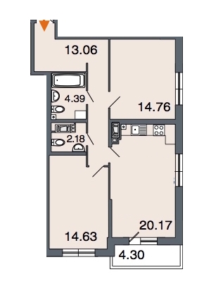2-комнатная, 70 м² — ЖК ЖК Петровская ривьера
