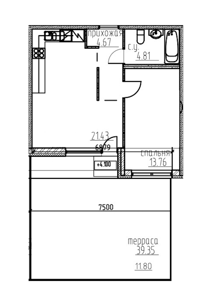 1-комнатная, 56 м² — ЖК ЖК Гольфстрим